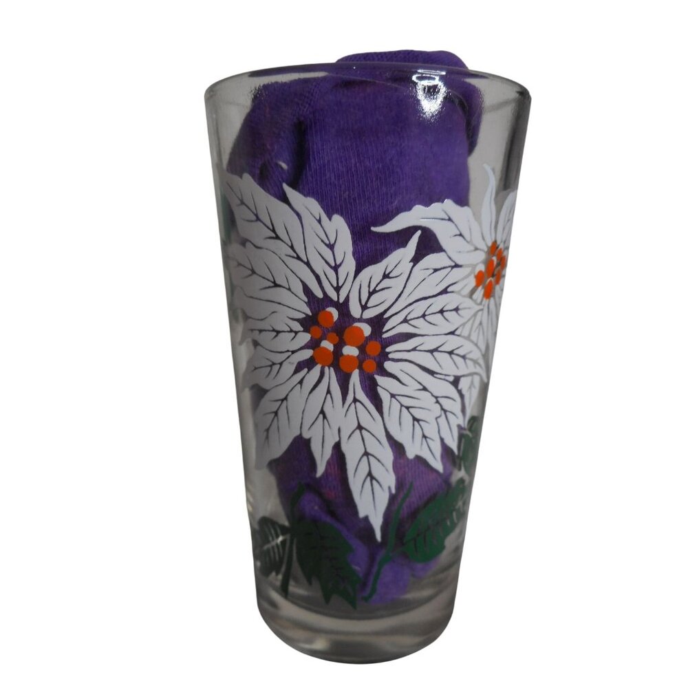 MCM Peanut Butter Juice Glass Tumbler White Poinsettia Estate find 5" #2 - Picture 4 of 4